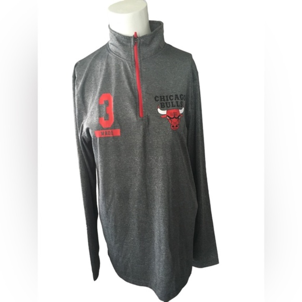 Chicago Bulls 1/4 Zip Charcoal Heather Grey Longsleeve Jacket  #3 Men’s Size S